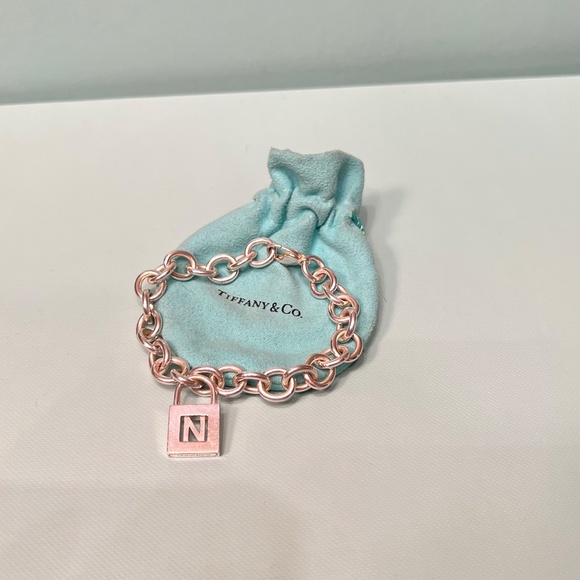 Tiffany & Co Sterling Silver Charm Bracelet with Letter N Padlock Charm - Picture 3 of 14